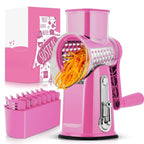 SUSTEAS Handheld Rotary Cheese Grater, equipped with 5 carefully designed blades and a strong suction cup base.